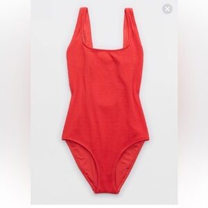 Aerie Crinkle Scoop Full Coverage One Piece Swimsuit orange red size XL beach